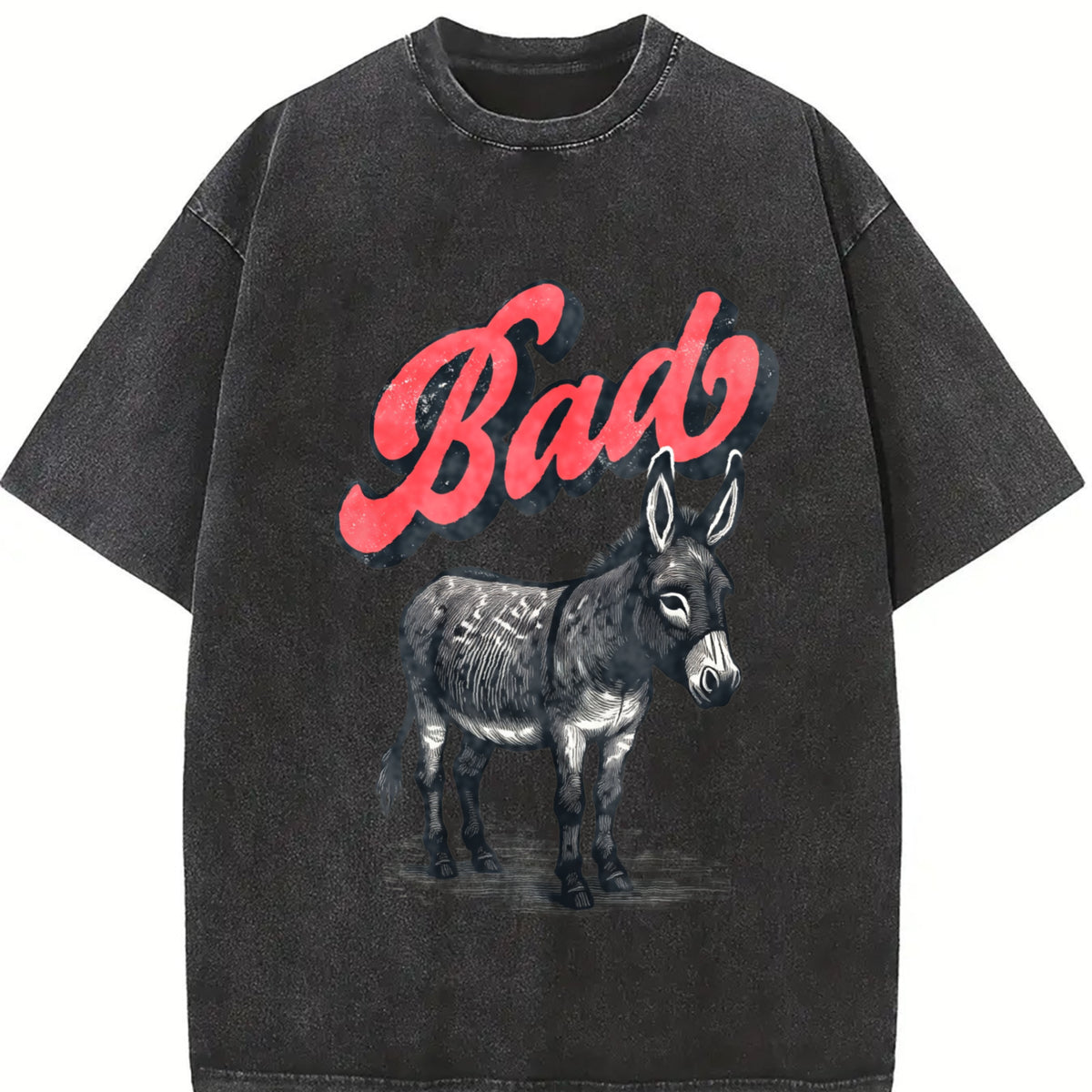 Bad Ass Donkey Retro 90s Vintage Washed T-Shirt in Black