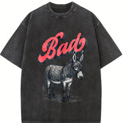 Bad Ass Donkey Retro 90s Vintage Washed T-Shirt in Black