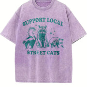 Support Local Street Cats Raccoon Retro 90s vintage washed oversized T-shirt in Purple