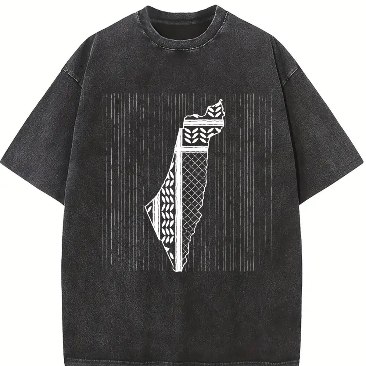 Palestines Symbol of Resistance Beach Palestinians Map vintage washed oversized T-shirt in Black