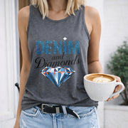Denim and Diamonds Women's Color Cotton Tank Top in Gray