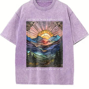 Heavy - with Front & Back Geometric Soft Breathable vintage washed oversized T-shirt in Purple