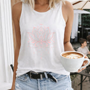 Lotus Flower Mandala Women's Color Cotton Tank Top in White
