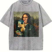 Mona Lisa Drinks Vintage Washed T-Shirt in Gray