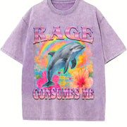 Rage Consumes Me Dolphin Vintage Washed T-Shirt in Purple