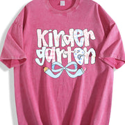 Preppy Kindergarten Teacher Coquette Teacher Pencil Bow Vintage Washed T-Shirt in Red