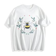 Wildflower Bee Embroidered Cotton T-Shirt in White