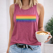 Rainbow Stripes Women's Color Cotton Tank Top in Red