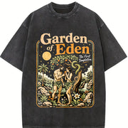 Garden of Eden Christian Bible Story Adam Eve Vintage Washed T-Shirt in Black