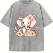 A Round-neck Stylish Vintage Washed T-Shirt in Gray