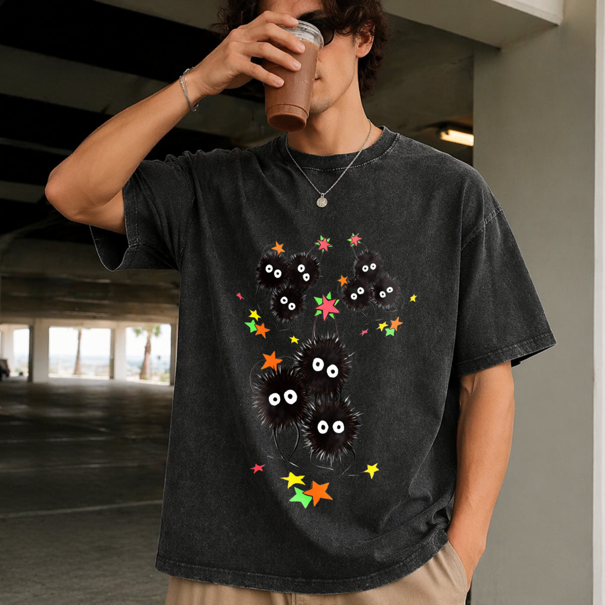 Studio Ghibli Soot Sprites Vintage Washed T-Shirt in Black