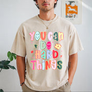 You Can Do Hard Things Teacher Vintage Washed T-Shirt in Beige