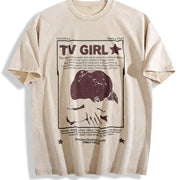 Y2k Tv Girl Lovers Rock Song Vintage Washed T-Shirt in Beige