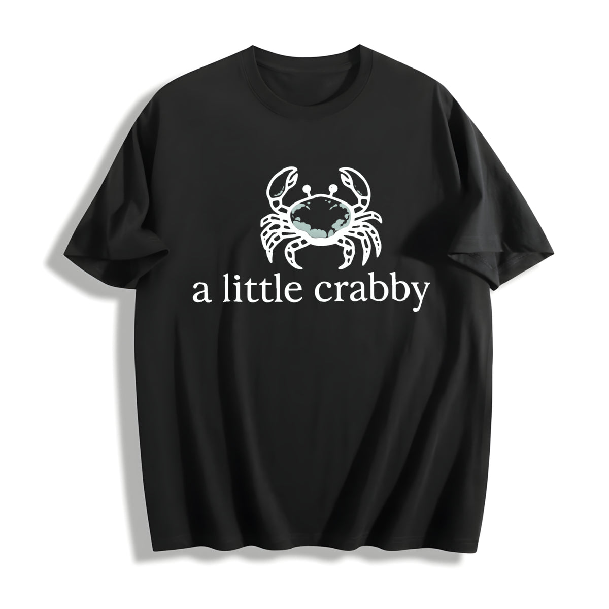 A Little Crabby Minimalist Beach Cotton T-Shirt in Black