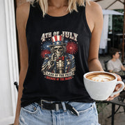 4th of July Skeleton Women's Color Cotton Tank Top in Black