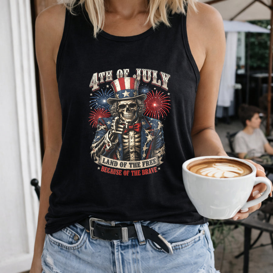 4th of July Skeleton Women's Color Cotton Tank Top in Black