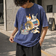 Serotonin Cats Cat Lover Vintage Washed T-Shirt in Blue