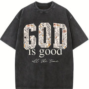 With GOD Flowers Brand with Batik Vintage Washed T-Shirt in Black