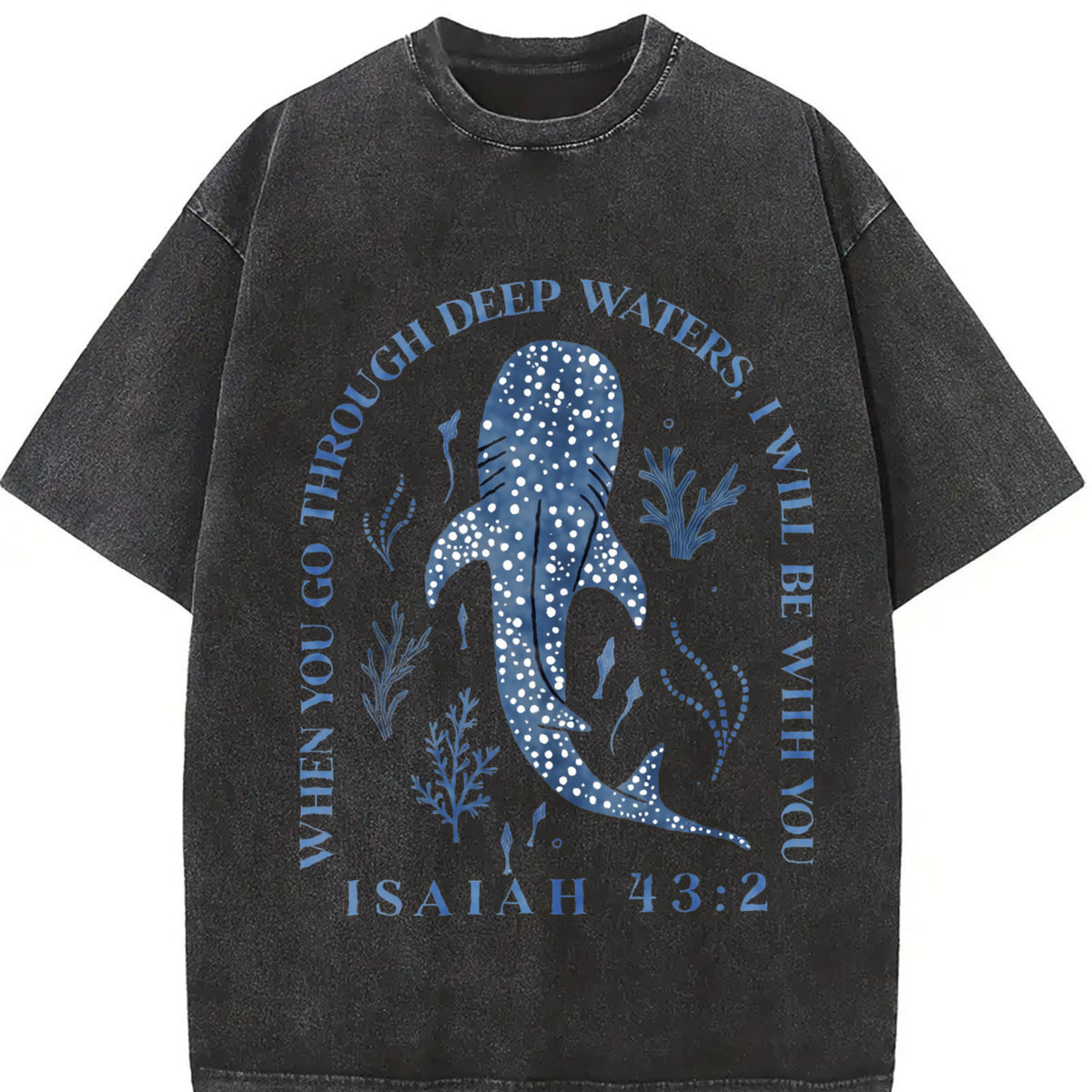 Leisure When you go through deep water I will be with you vintage washed oversized T-shirt in Black