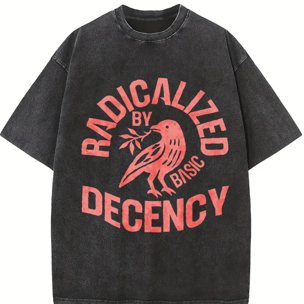 Radicalized by Basic Decency Bold Bird Vintage Washed T-Shirt in Black