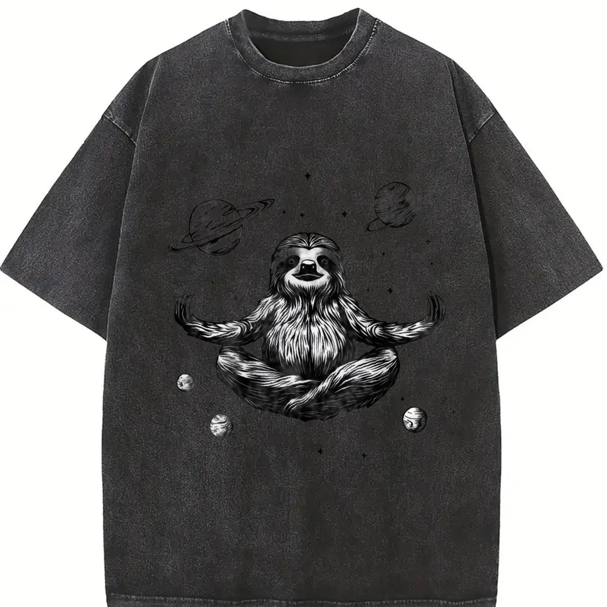 Retro Sloth in a Zen Meditation Vintage Washed T-Shirt in Black