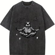 Retro Sloth in a Zen Meditation Vintage Washed T-Shirt in Black