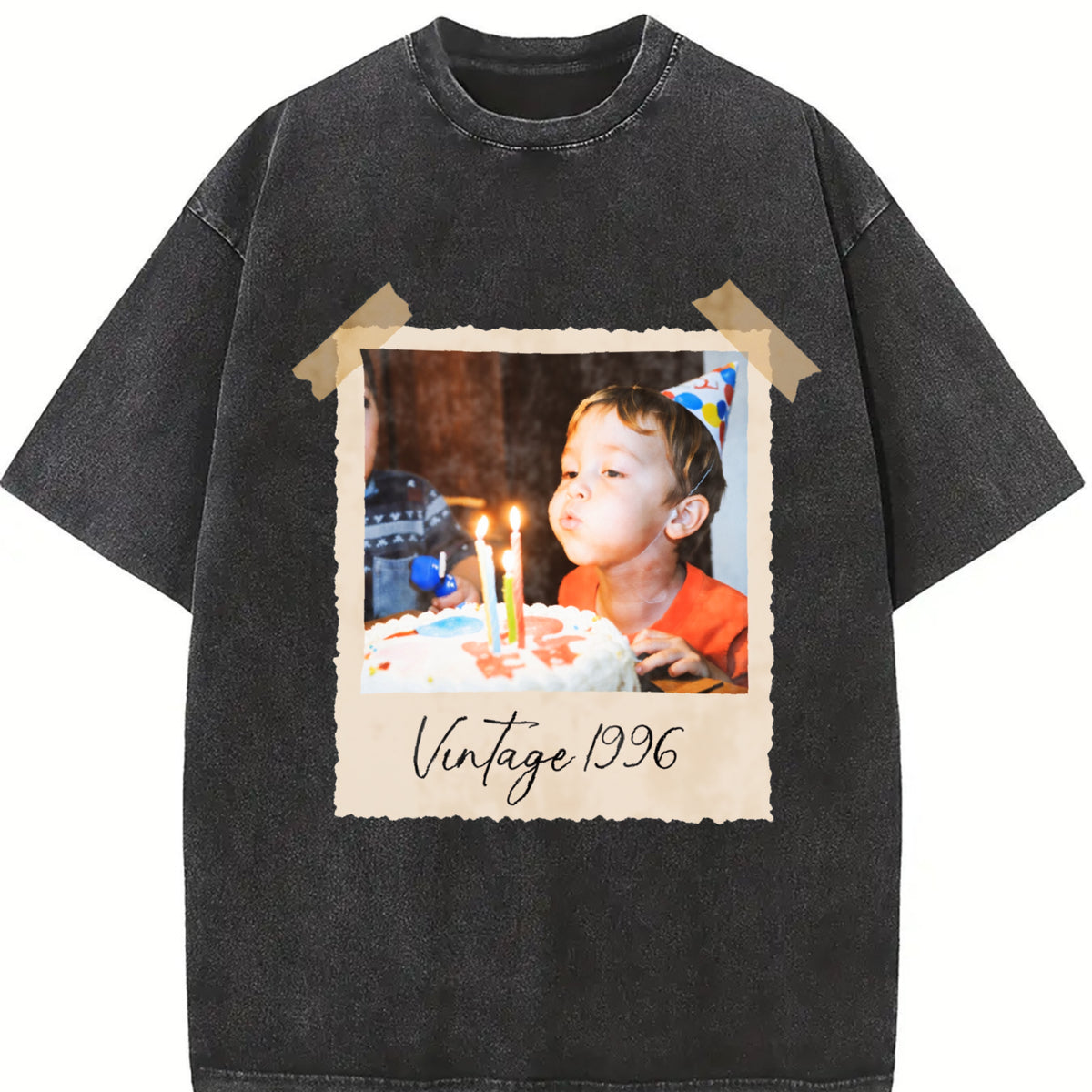 Custom Photo and Year Vintage Washed T-Shirt in Black