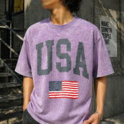 USA Flag Vintage Washed T-Shirt in Purple