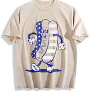 Fourth of July Hotdog Patriotic Cookout Grilling for Guys Vintage Washed T-Shirt in Beige