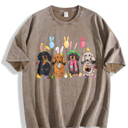 Dachshund with Bunny Ears Vintage Washed T-Shirt in Brown