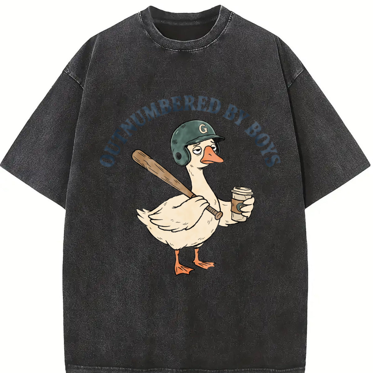Boy Mom Outnumbered by Boys Vintage Washed T-Shirt in Black