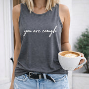You Are Enough Crew-neck Sleeveless Vest Outdoor Women's Color Cotton Tank Top in Gray