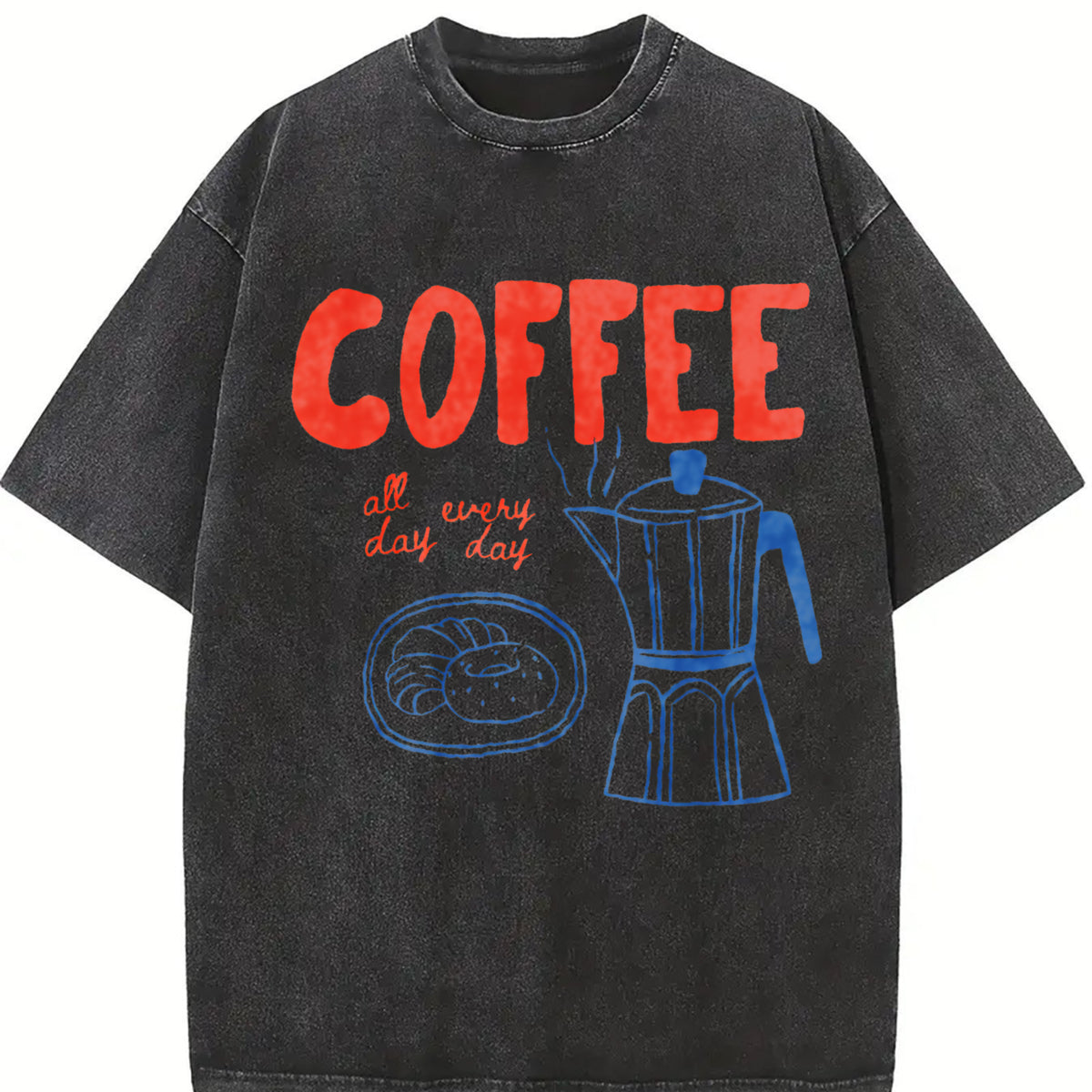Coffee Club Coffee Lover Vintage Washed T-Shirt in Black