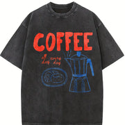 Coffee Club Coffee Lover Vintage Washed T-Shirt in Black