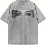 Custom Photo Human Eyes Vintage Washed T-Shirt in Gray
