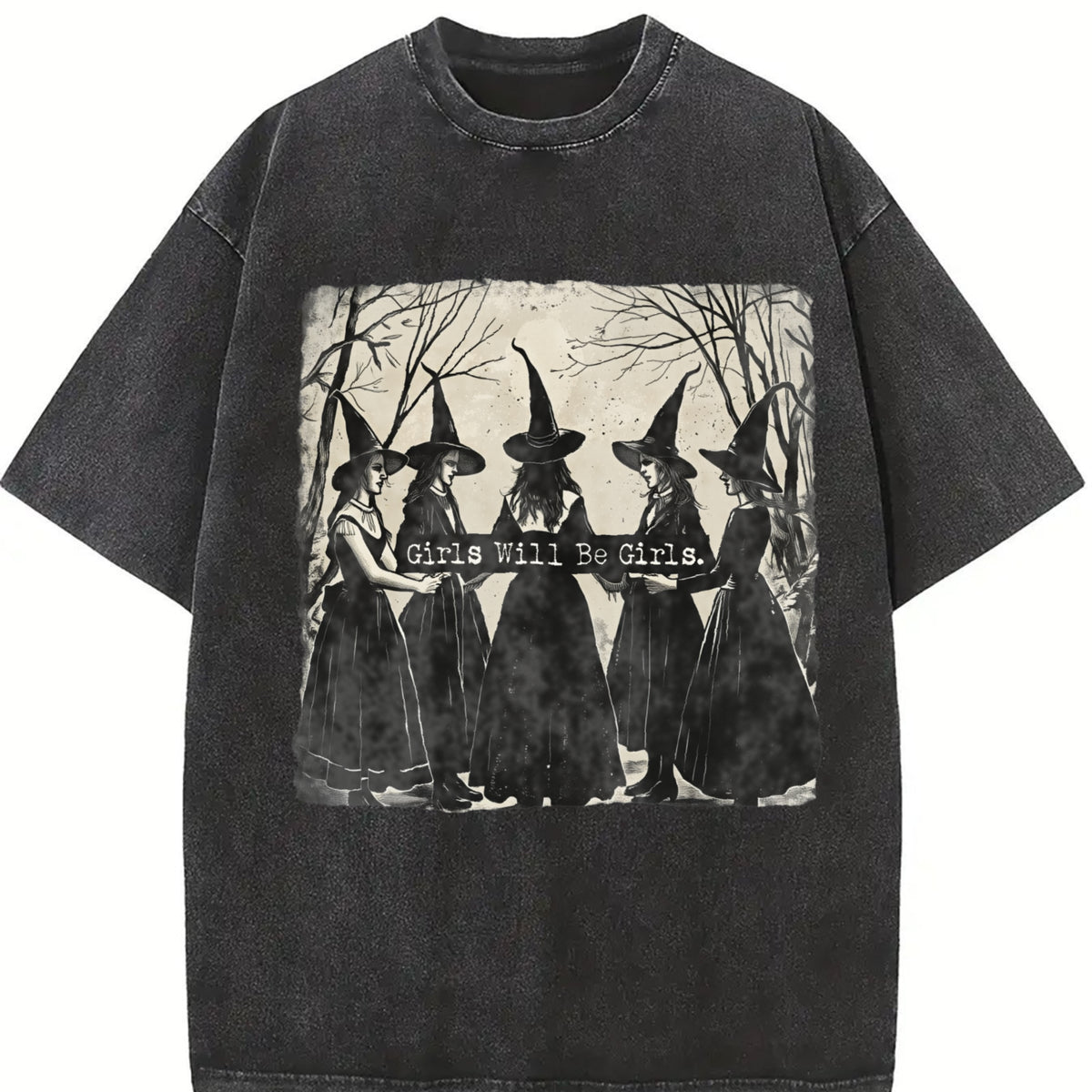 Girls Will Be Girls Witch Coven vintage washed oversized T-shirt in Black