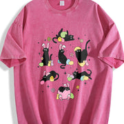 Easter: Black Cat with Bunny Ears in Various Poses Vintage Washed T-Shirt in Red