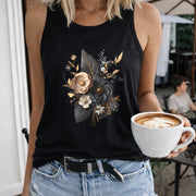 Dark Floral Bouquet Women's Color Cotton Tank Top in Black