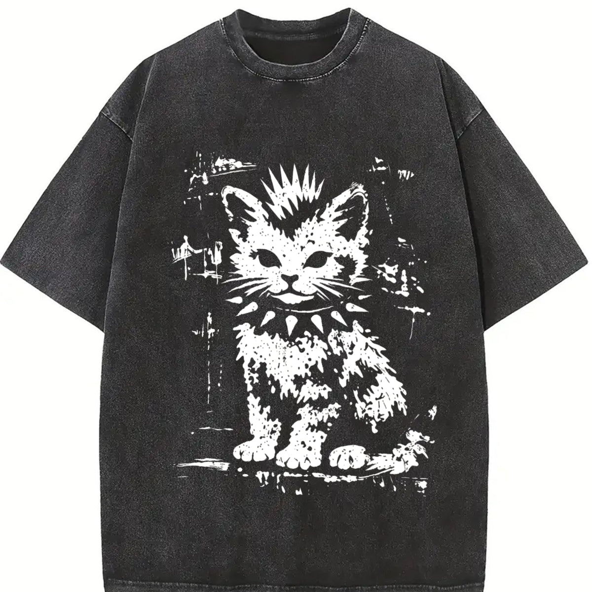 Punk Cat Grunge Rebel Cat Alternative 2026 Couple 2026 Vintage Washed T-Shirt in Black