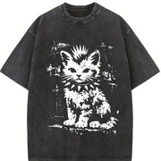 Punk Cat Grunge Rebel Cat Alternative 2026 Couple 2026 Vintage Washed T-Shirt in Black