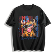 Highland Cow 4th July Bow Png Cotton T-Shirt in Black