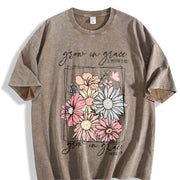 Grow in Grace 2 Peter 3:18 Floral Vintage Washed T-Shirt in Brown