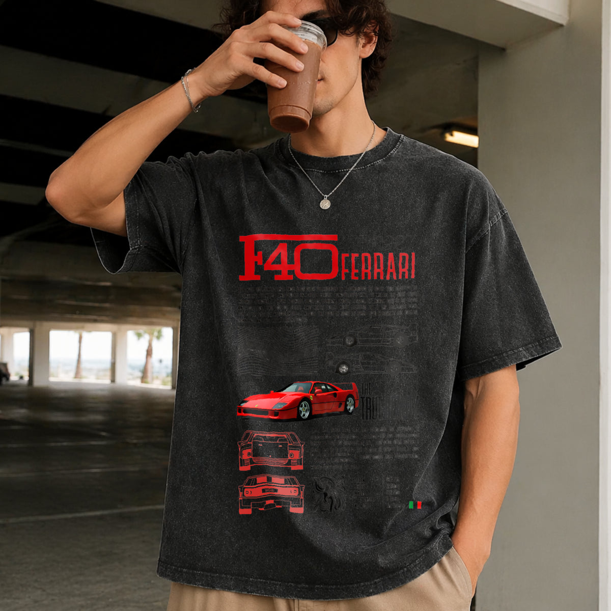 Ferrari F40 Vintage Washed T-Shirt in Black