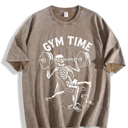 Gym Time Skeleton Vintage Washed T-Shirt in Brown