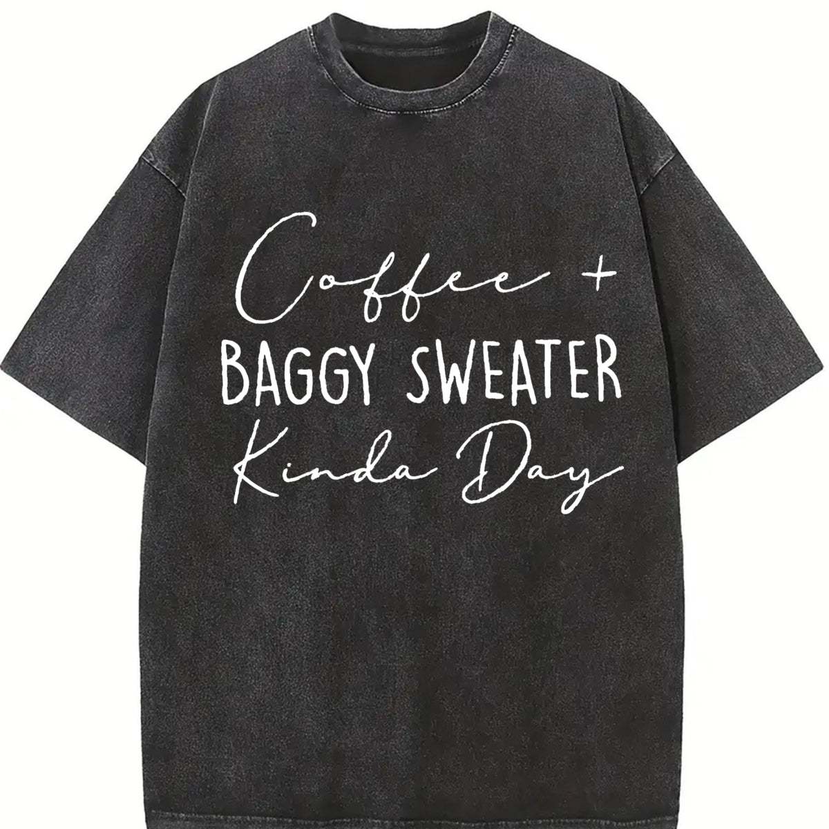 Coffee & Baggy Sweater Kinda Day vintage washed oversized T-shirt in Black