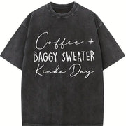 Coffee & Baggy Sweater Kinda Day vintage washed oversized T-shirt in Black