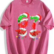 Mom Santa Christmas Family Matching Pajamas Mama Xmas Vintage Washed T-Shirt in Red