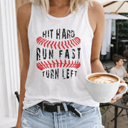 Hit Hard, Run Fast, Turn Left Women's Color Cotton Tank Top in White