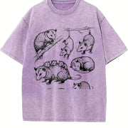 Opossum 90s Tattoo Vintage Washed T-Shirt in Purple