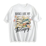 Retro Floral Book Lover Cotton T-Shirt in White